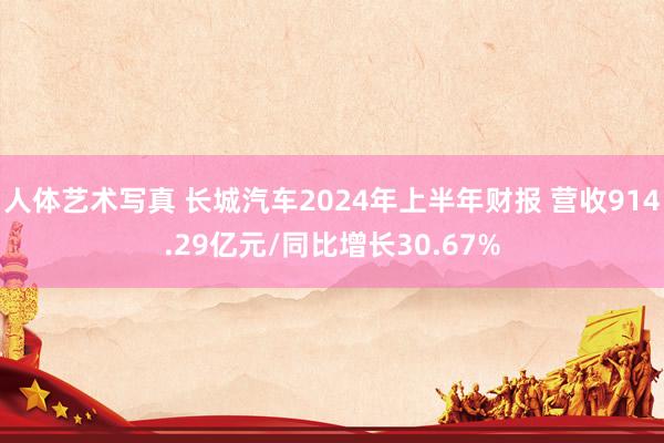 人体艺术写真 长城汽车2024年上半年财报 营收914.29亿元/同比增长30.67%