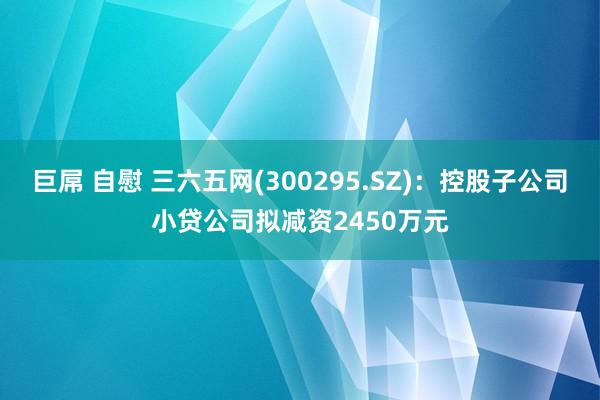 巨屌 自慰 三六五网(300295.SZ)：控股子公司小贷公司拟减资2450万元