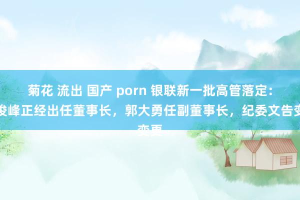 菊花 流出 国产 porn 银联新一批高管落定：董俊峰正经出任董事长，郭大勇任副董事长，纪委文告变更