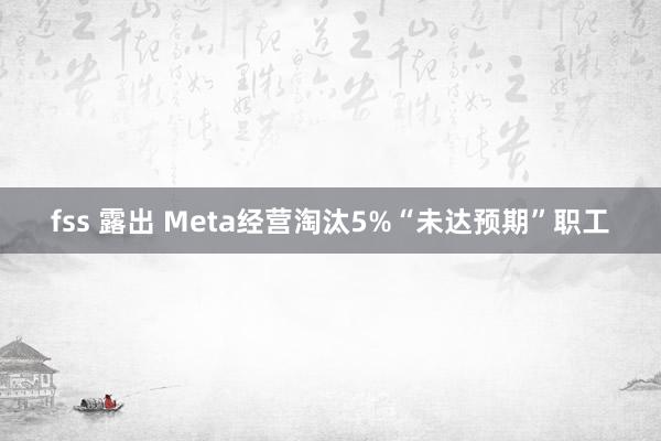 fss 露出 Meta经营淘汰5%“未达预期”职工